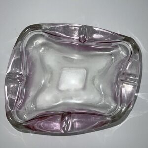Anchor Hocking Iridescent Curved Rectangular Retro Art Glass Ashtray Pink‎ Flash